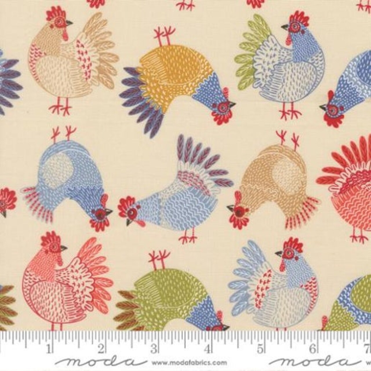 The Henhouse Tossed Chickens Novelty Cloud Cotton Fabric by the Yard